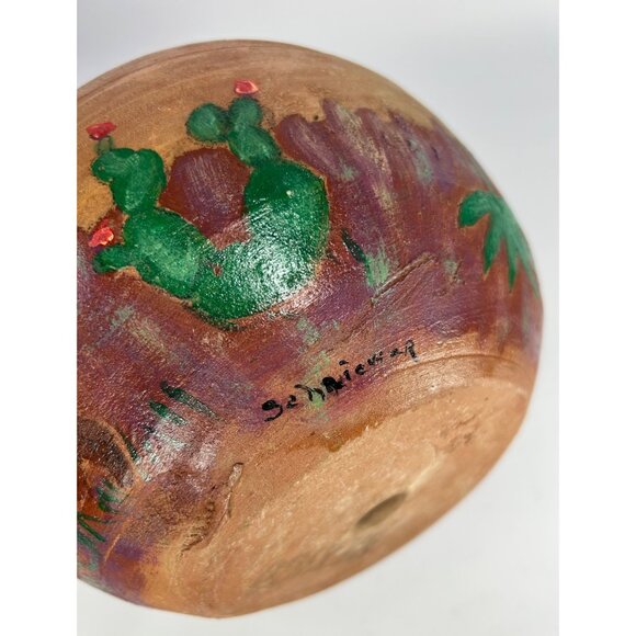 VTG Handmade Art Pottery Planter Terracotta Hand Painted SIGNED Made in Mexico - Picture 5 of 11